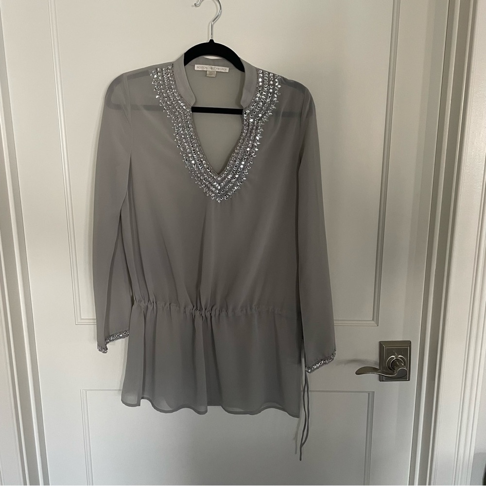 Boston Proper Embellished Silver/Gray Tunic, Women’s Size 2